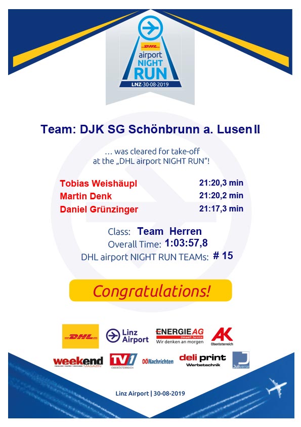 Team 2 - Daniel Grünzinger, Martin Denk und Tobias Weishäupl mit einer Gesamtzeit von 1:03:57,8 Std. 