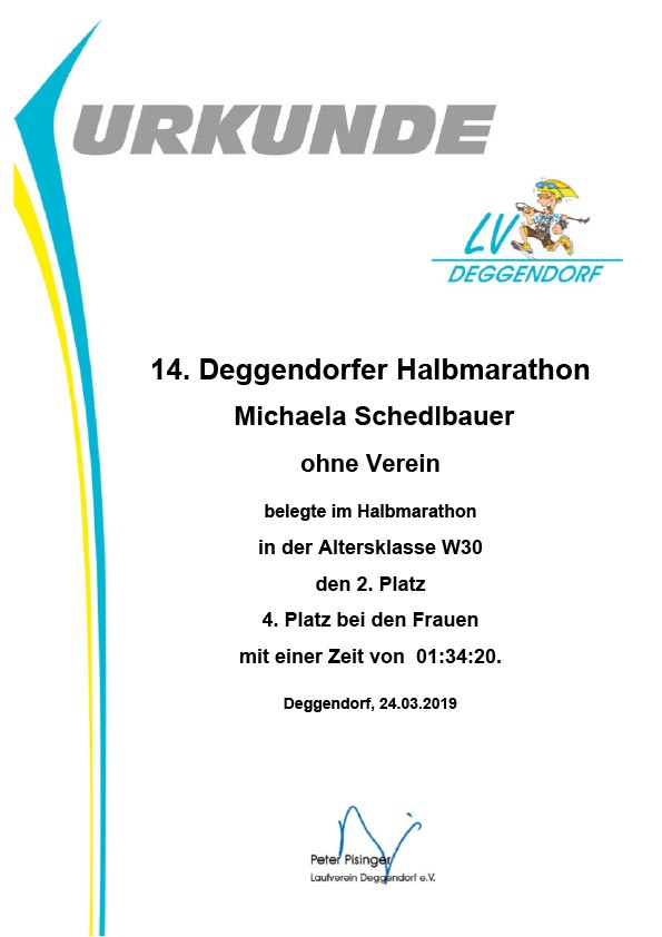Michaela Schedlbauer | 2. Platz (W30) Deggendorfer Halbmarathon 2019